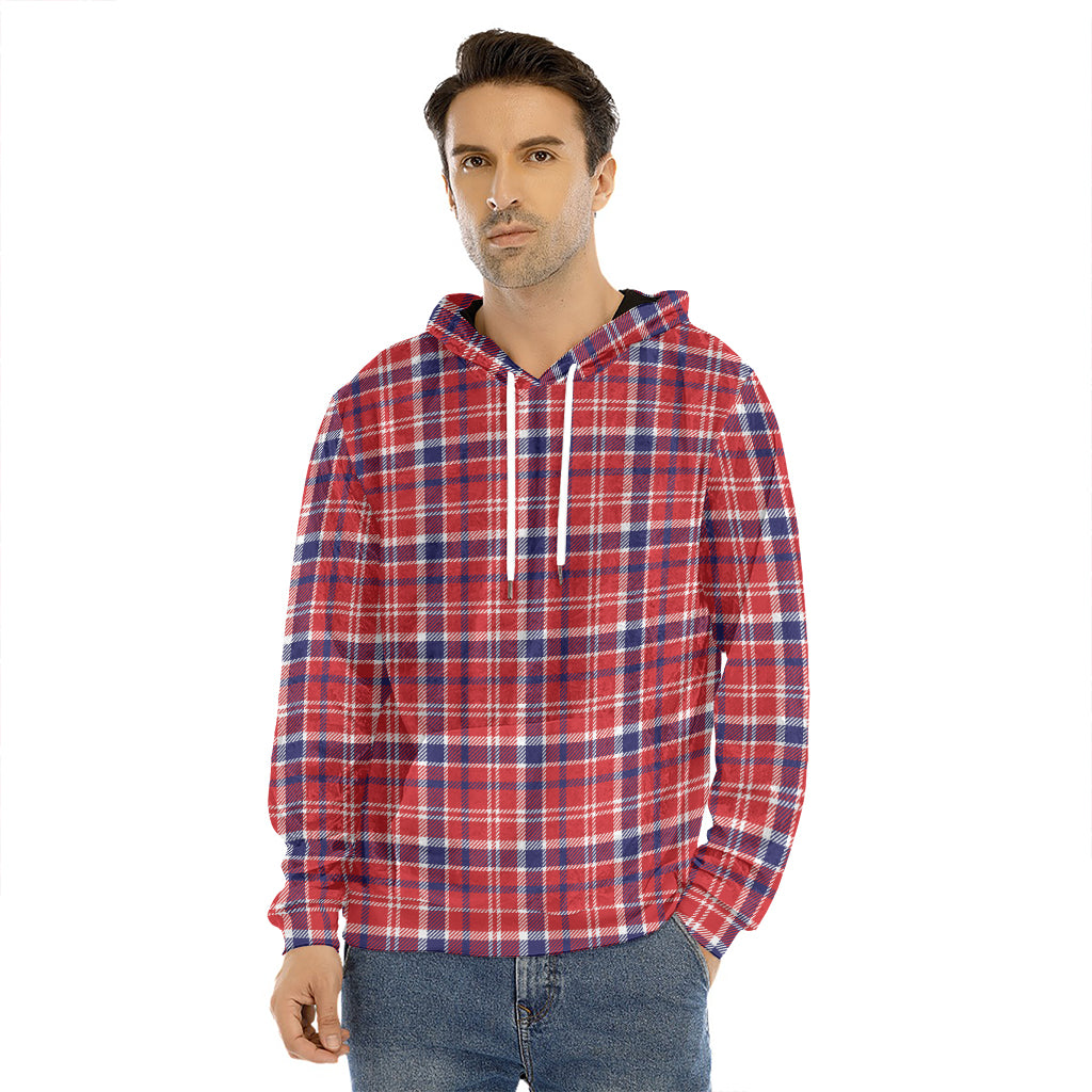 4th of July American Plaid Print Men's Velvet Pullover Hoodie