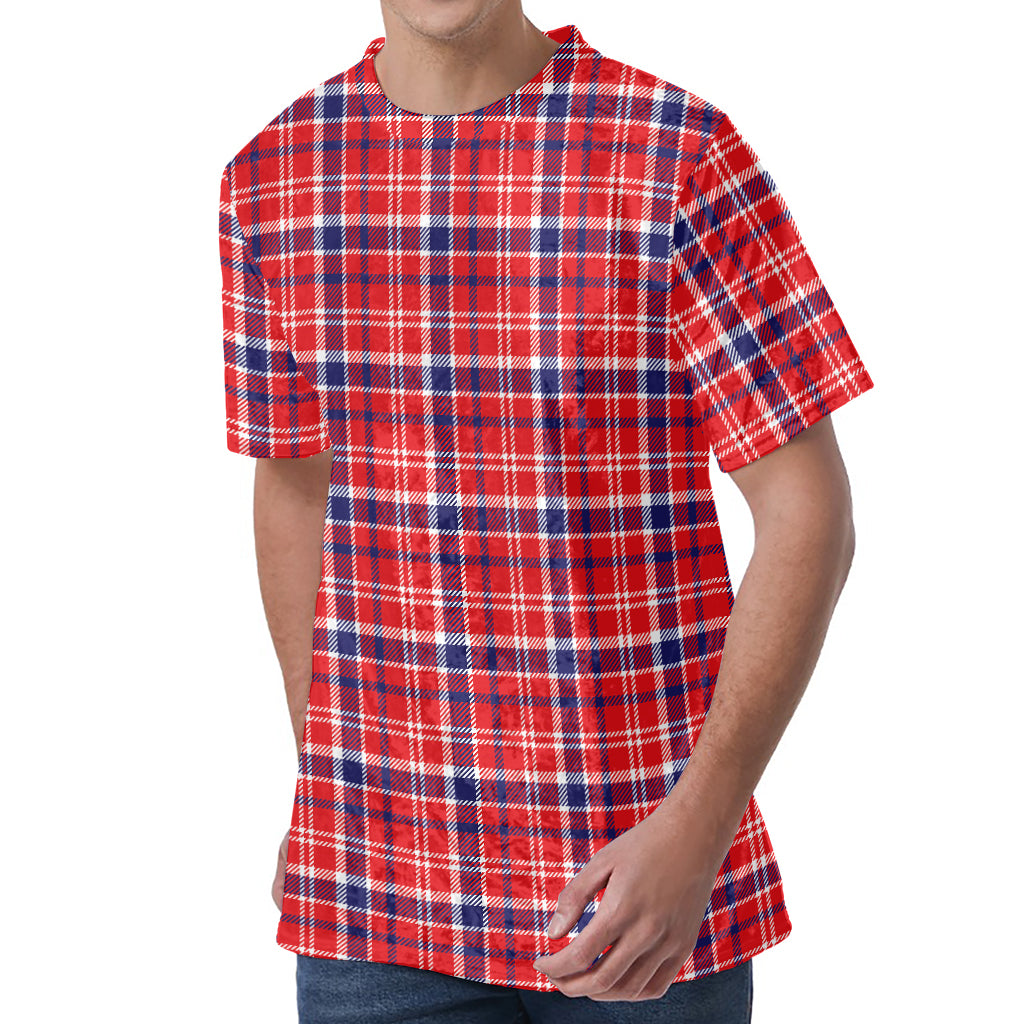 4th of July American Plaid Print Men's Velvet T-Shirt