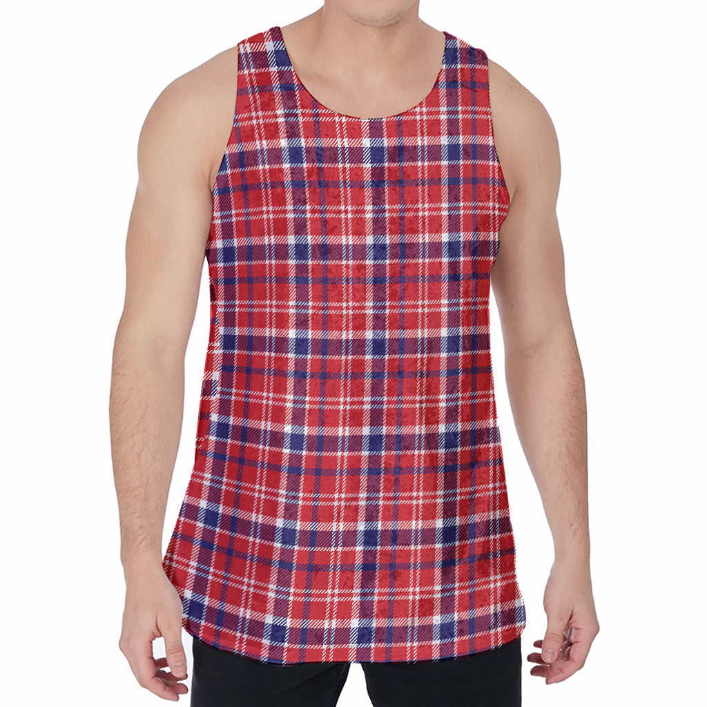 4th of July American Plaid Print Men's Velvet Tank Top