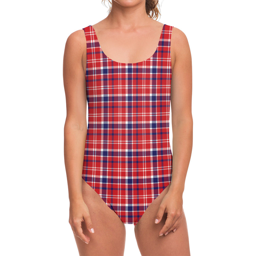 4th of July American Plaid Print One Piece Swimsuit