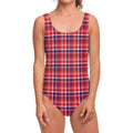 4th of July American Plaid Print One Piece Swimsuit