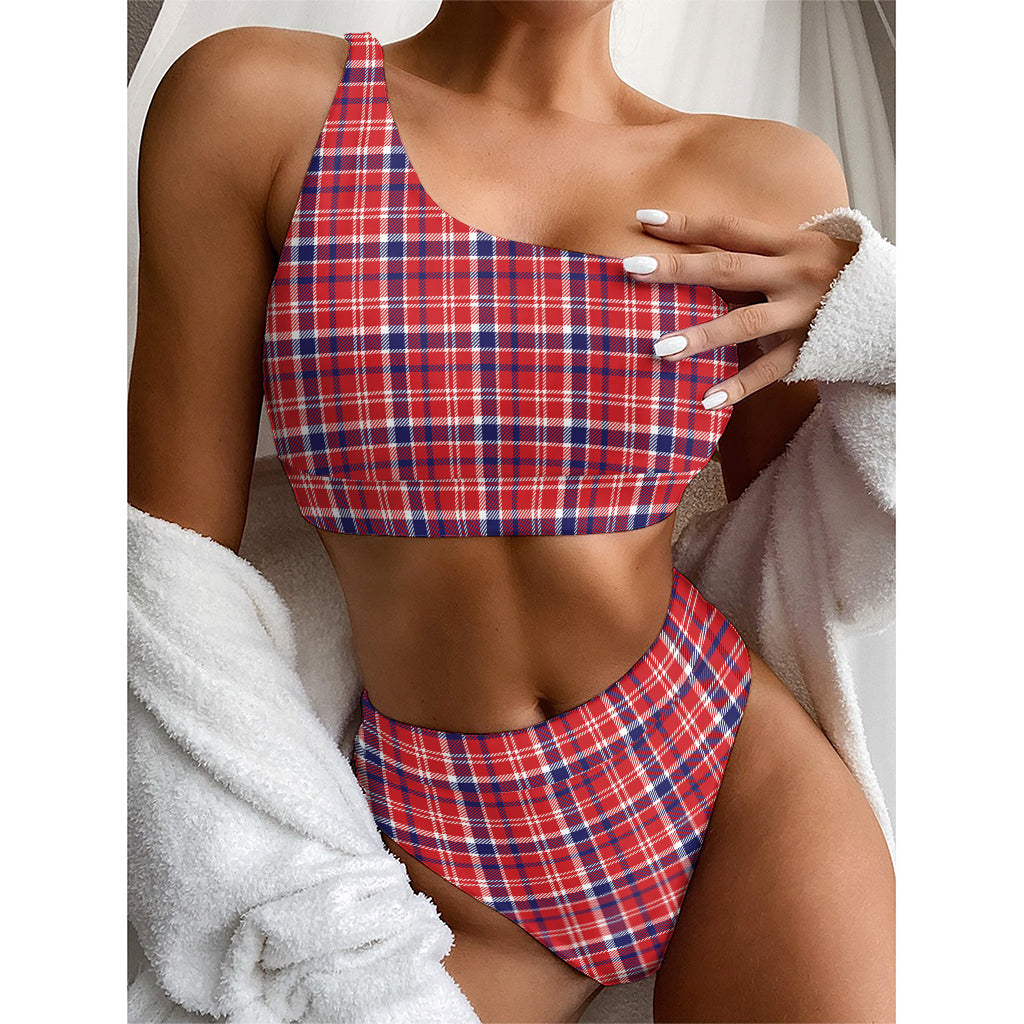 4th of July American Plaid Print One Shoulder Bikini Top