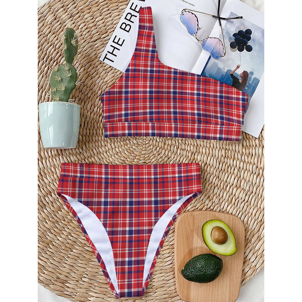4th of July American Plaid Print One Shoulder Bikini Top