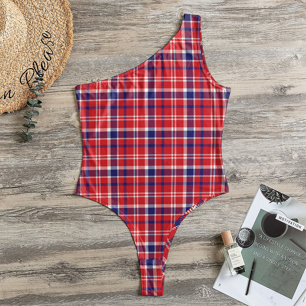 4th of July American Plaid Print One Shoulder Bodysuit