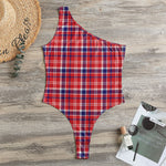 4th of July American Plaid Print One Shoulder Bodysuit