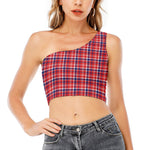4th of July American Plaid Print One Shoulder Crop Top
