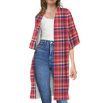 4th of July American Plaid Print Open Front Beach Cover Up
