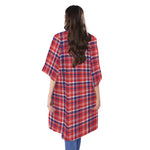 4th of July American Plaid Print Open Front Beach Cover Up