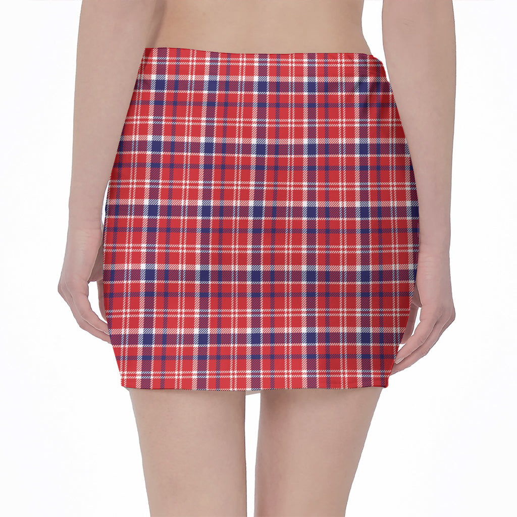4th of July American Plaid Print Pencil Mini Skirt