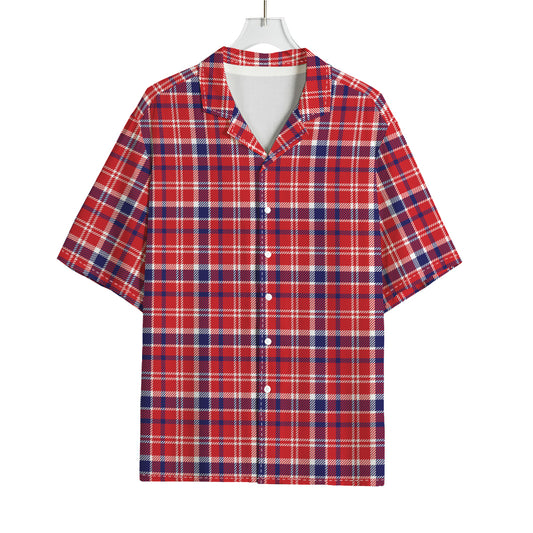 4th of July American Plaid Print Rayon Hawaiian Shirt