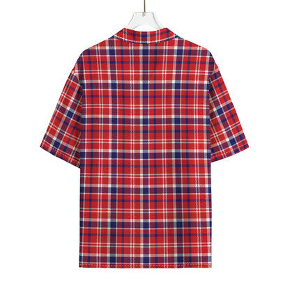 4th of July American Plaid Print Rayon Hawaiian Shirt