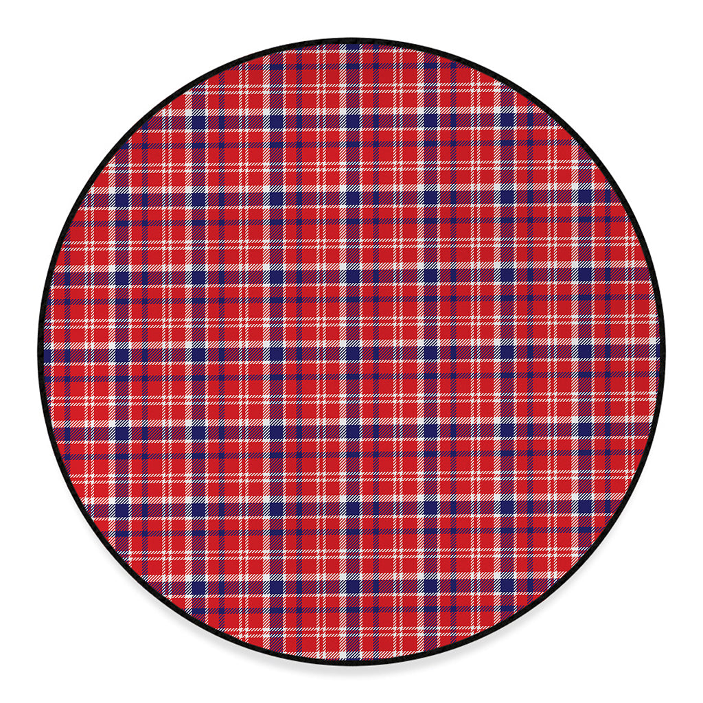4th of July American Plaid Print Round Floor Mat