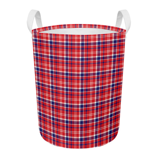 4th of July American Plaid Print Round Laundry Basket