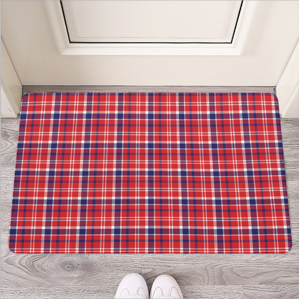 4th of July American Plaid Print Rubber Doormat
