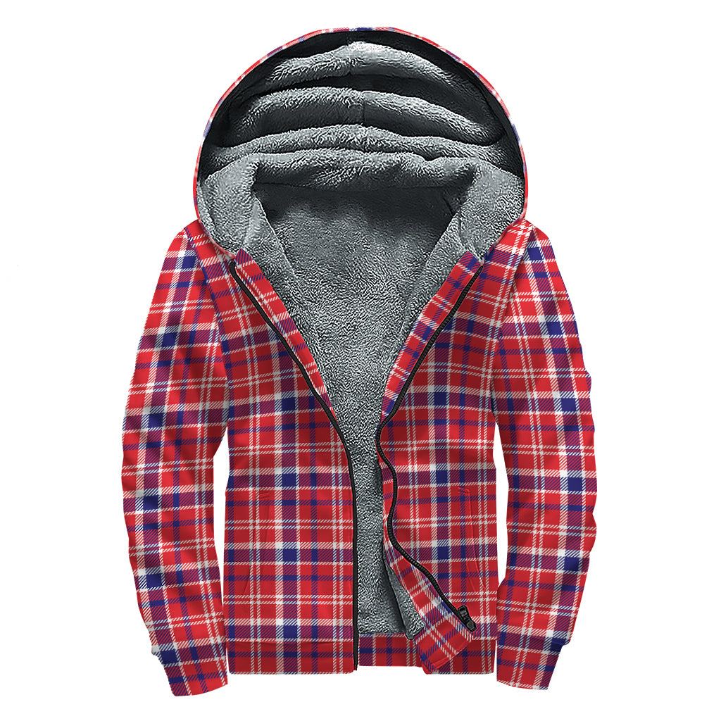 4th of July American Plaid Print Sherpa Lined Zip Up Hoodie