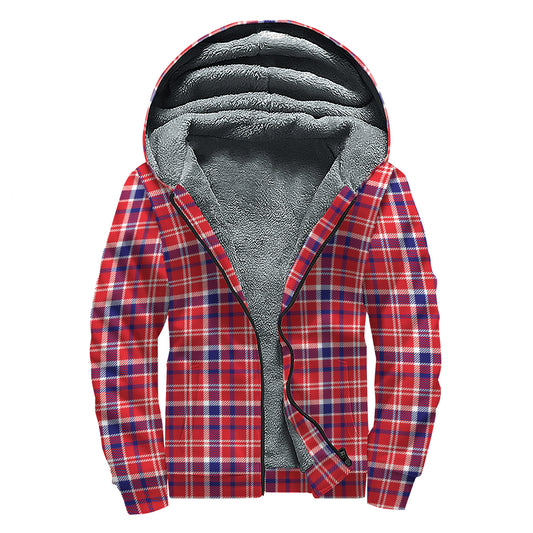 4th of July American Plaid Print Sherpa Lined Zip Up Hoodie