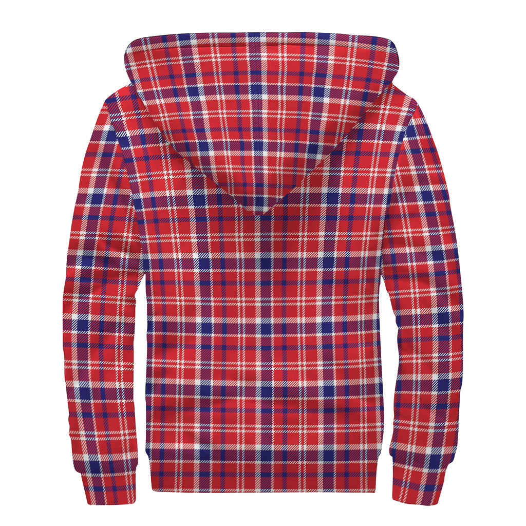 4th of July American Plaid Print Sherpa Lined Zip Up Hoodie