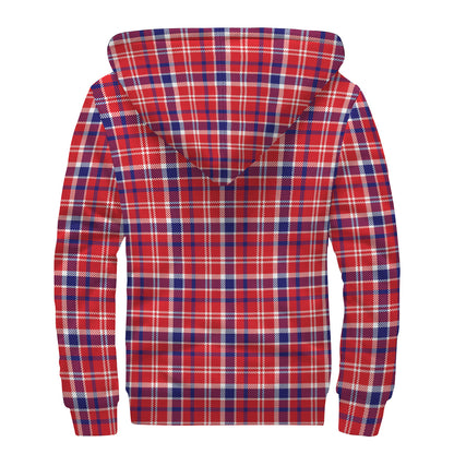 4th of July American Plaid Print Sherpa Lined Zip Up Hoodie