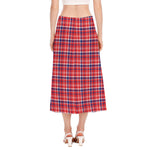4th of July American Plaid Print Side Slit Midi Skirt