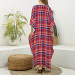 4th of July American Plaid Print Silk V-Neck Kaftan Dress