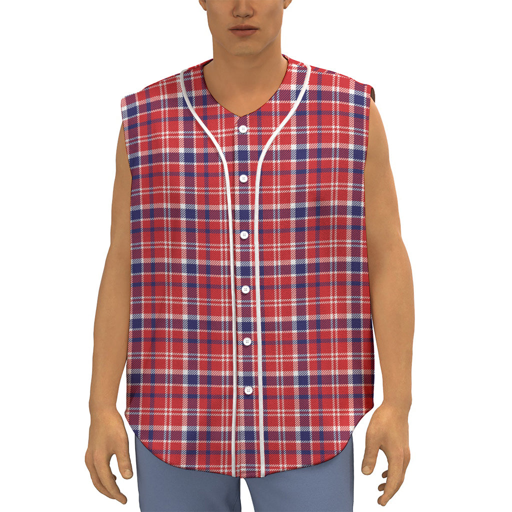 4th of July American Plaid Print Sleeveless Baseball Jersey