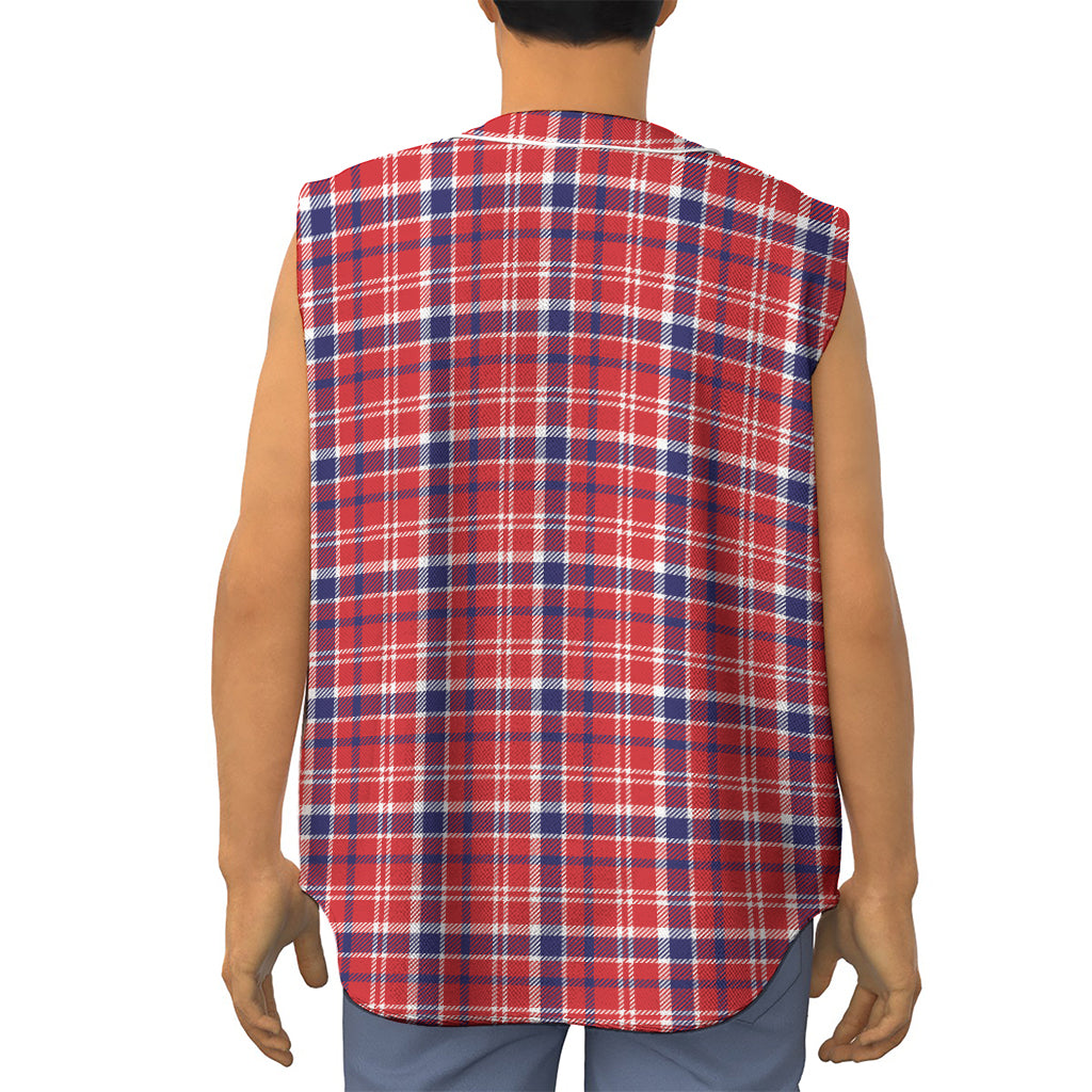 4th of July American Plaid Print Sleeveless Baseball Jersey