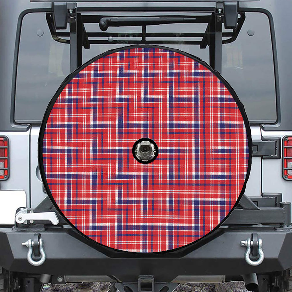 4th of July American Plaid Print Tire Cover With Camera Hole