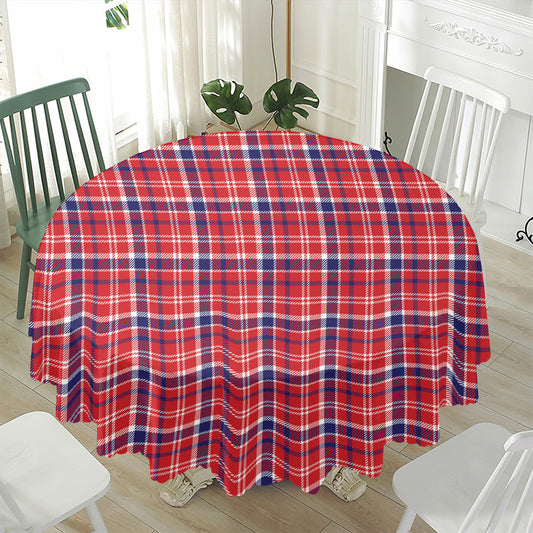 4th of July American Plaid Print Waterproof Round Tablecloth