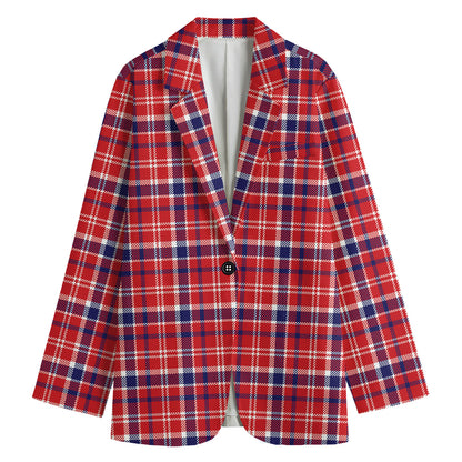 4th of July American Plaid Print Women's Blazer