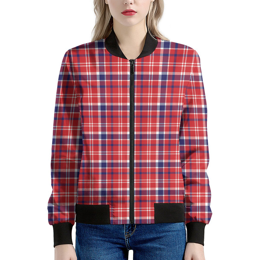 4th of July American Plaid Print Women's Bomber Jacket