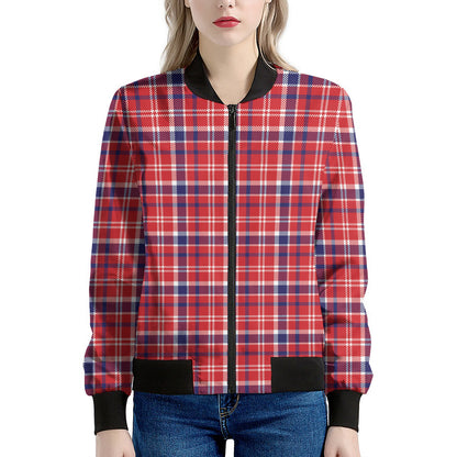 4th of July American Plaid Print Women's Bomber Jacket