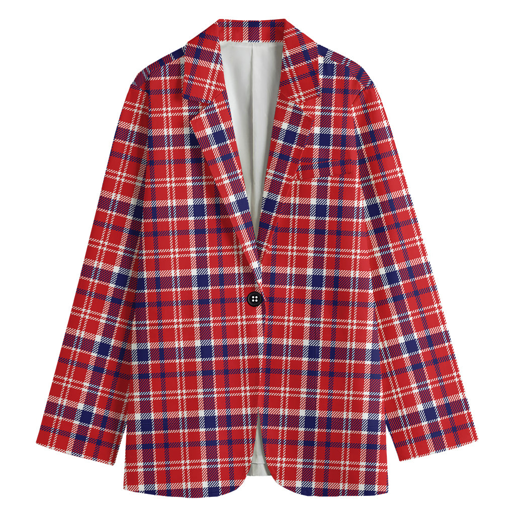 4th of July American Plaid Print Women's Cotton Blazer