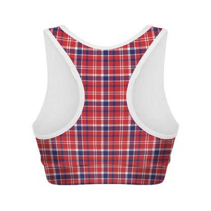 4th of July American Plaid Print Women's Sports Bra