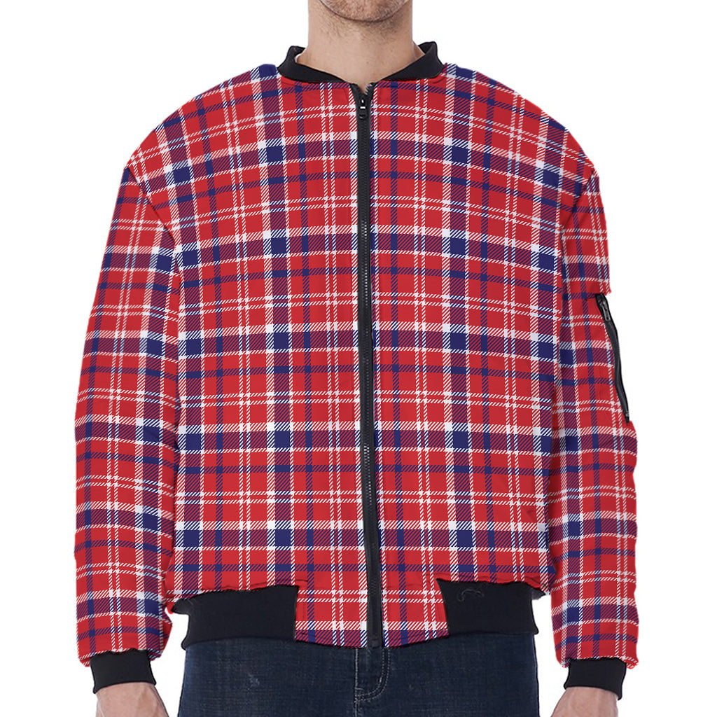 4th of July American Plaid Print Zip Sleeve Bomber Jacket