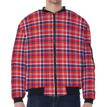 4th of July American Plaid Print Zip Sleeve Bomber Jacket