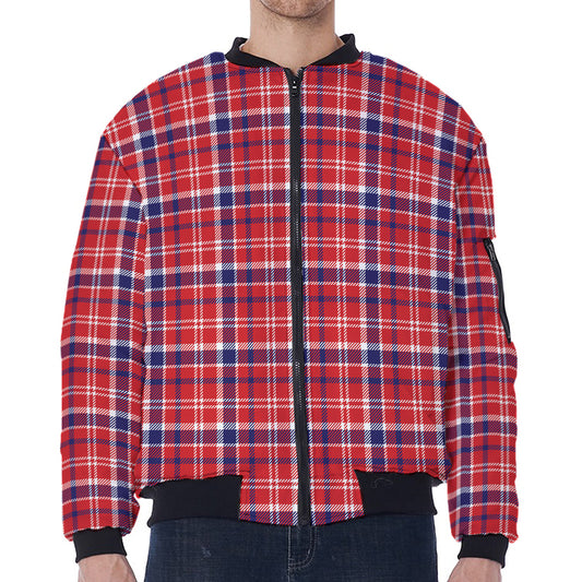 4th of July American Plaid Print Zip Sleeve Bomber Jacket