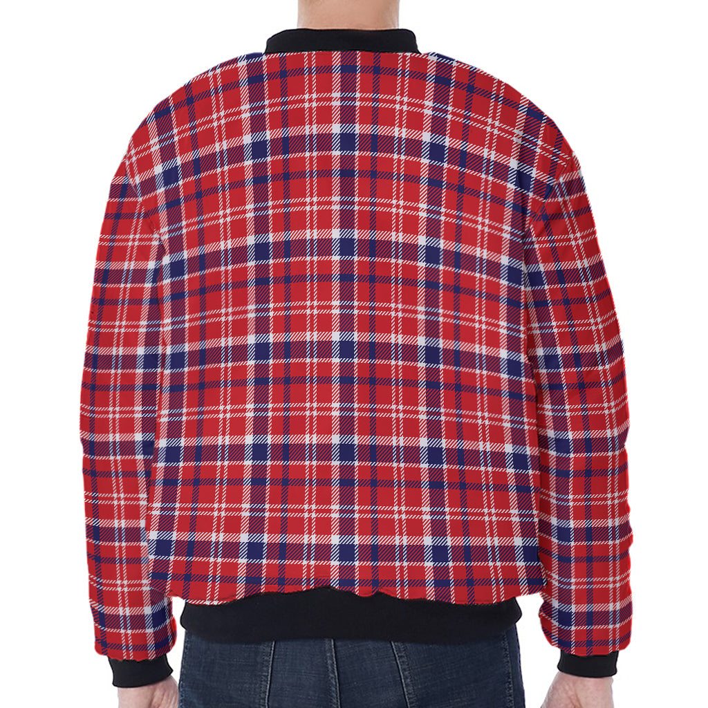 4th of July American Plaid Print Zip Sleeve Bomber Jacket