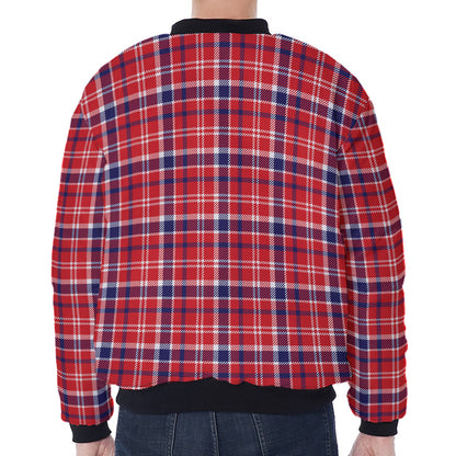 4th of July American Plaid Print Zip Sleeve Bomber Jacket