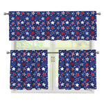 4th of July American Star Pattern Print 3 Piece Kitchen Curtains