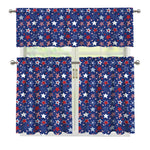 4th of July American Star Pattern Print 3 Piece Kitchen Curtains