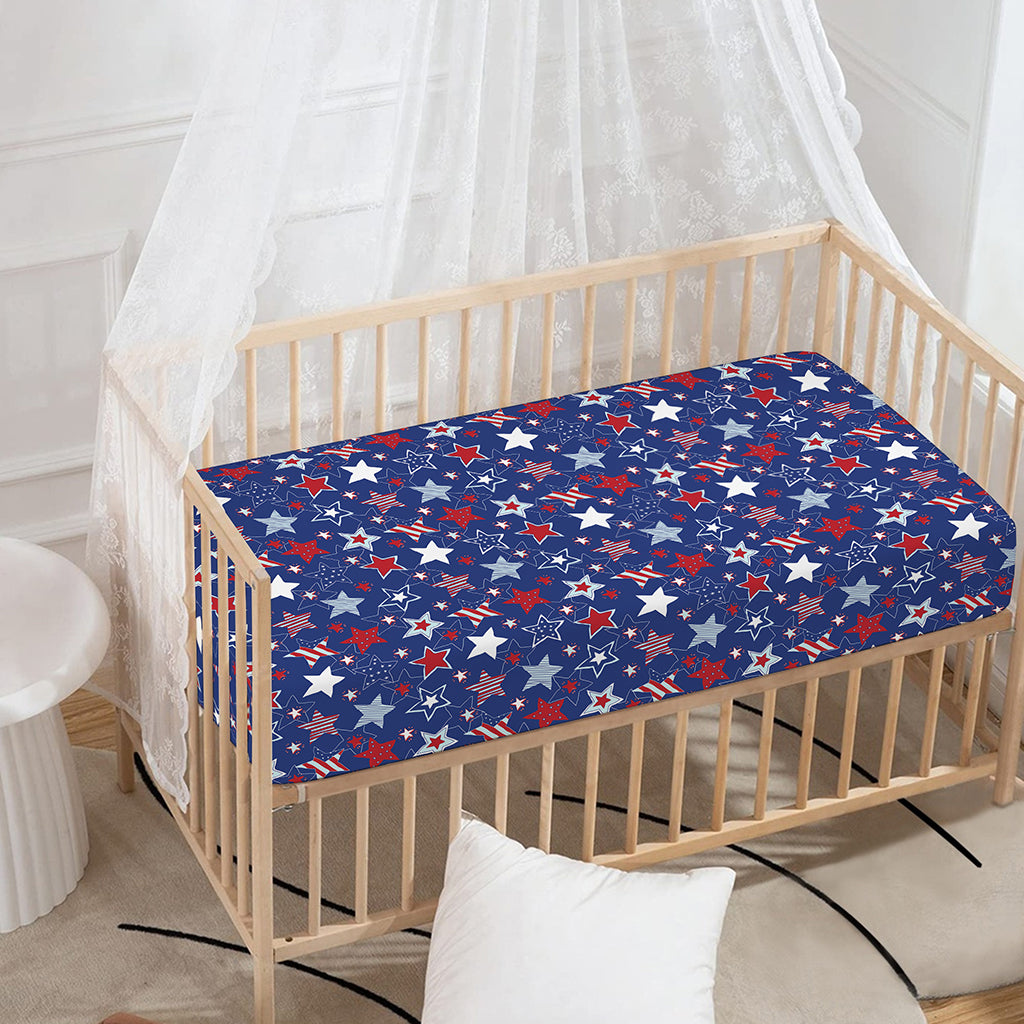 4th of July American Star Pattern Print Baby Crib Sheet