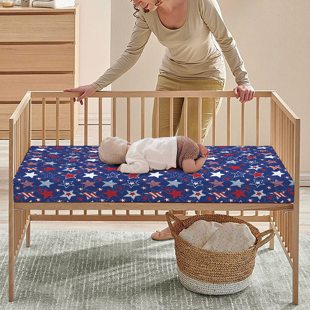 4th of July American Star Pattern Print Baby Crib Sheet