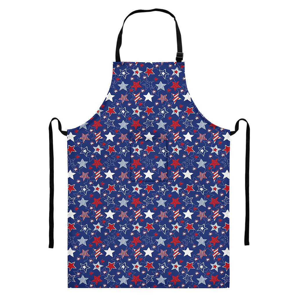 4th of July American Star Pattern Print Bib Apron With Pocket