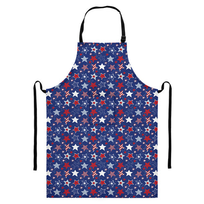4th of July American Star Pattern Print Bib Apron With Pocket