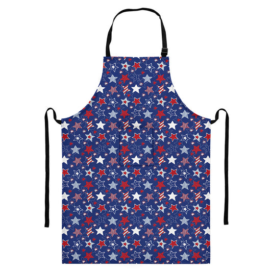 4th of July American Star Pattern Print Bib Apron With Pocket