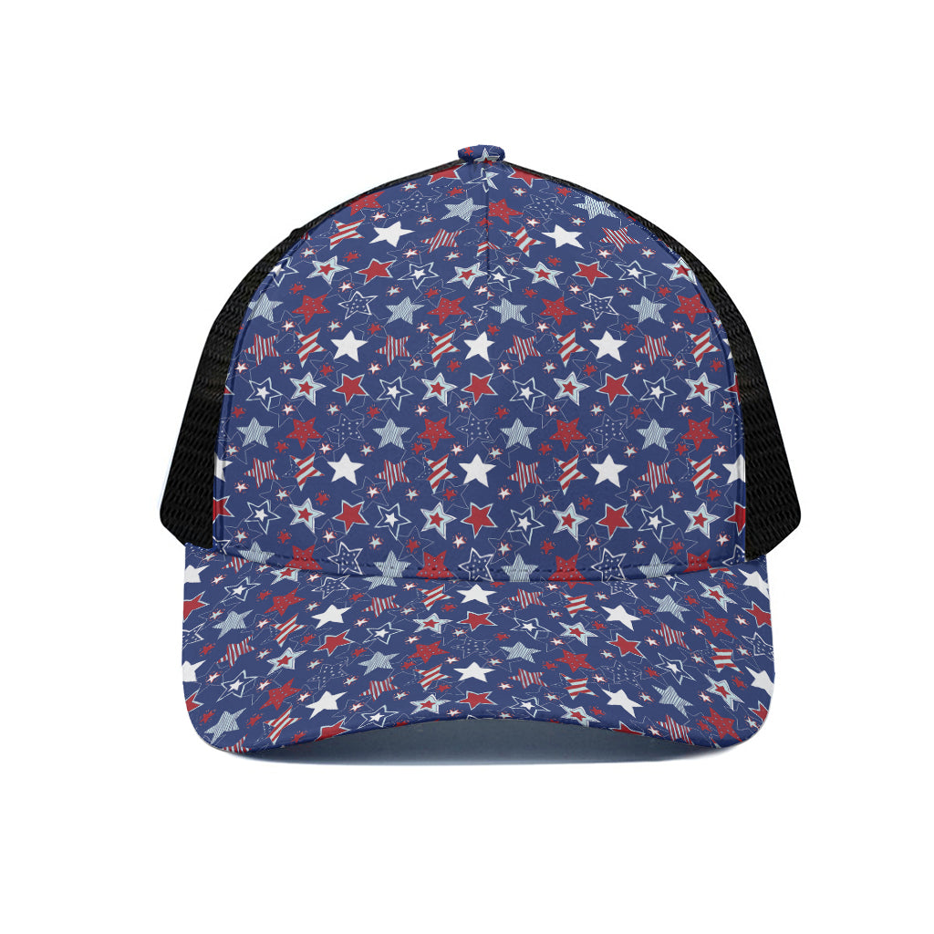 4th of July American Star Pattern Print Black Mesh Trucker Cap