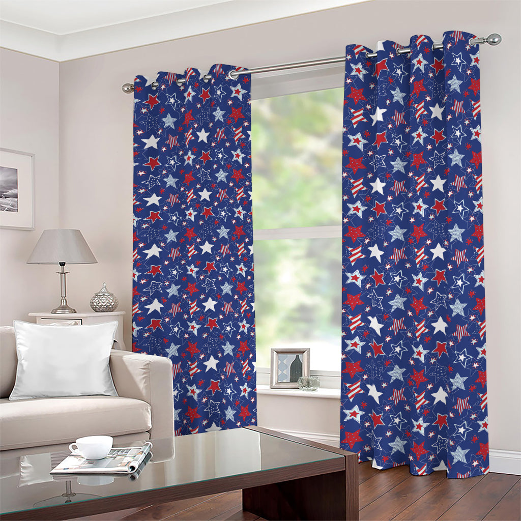 4th of July American Star Pattern Print Blackout Grommet Curtains