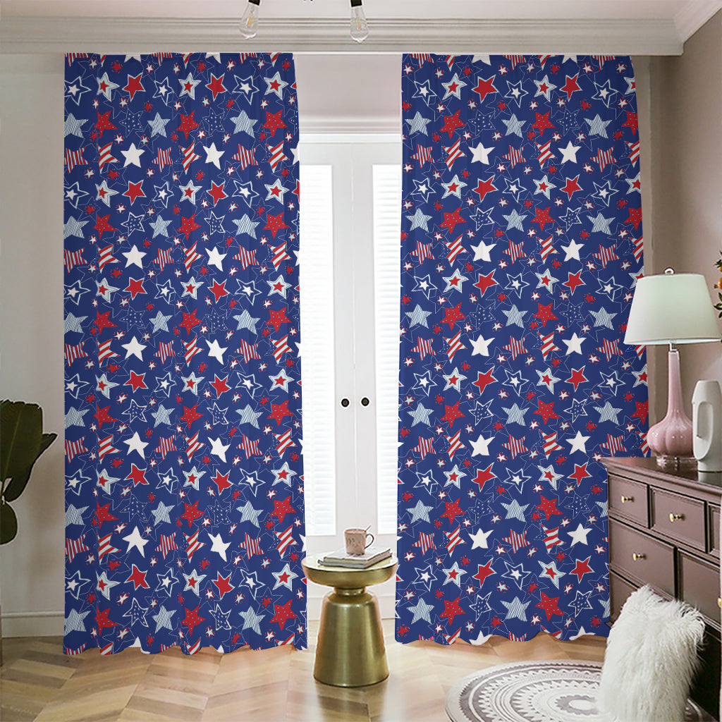 4th of July American Star Pattern Print Blackout Pencil Pleat Curtains