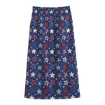 4th of July American Star Pattern Print Cotton Front Slit Maxi Skirt