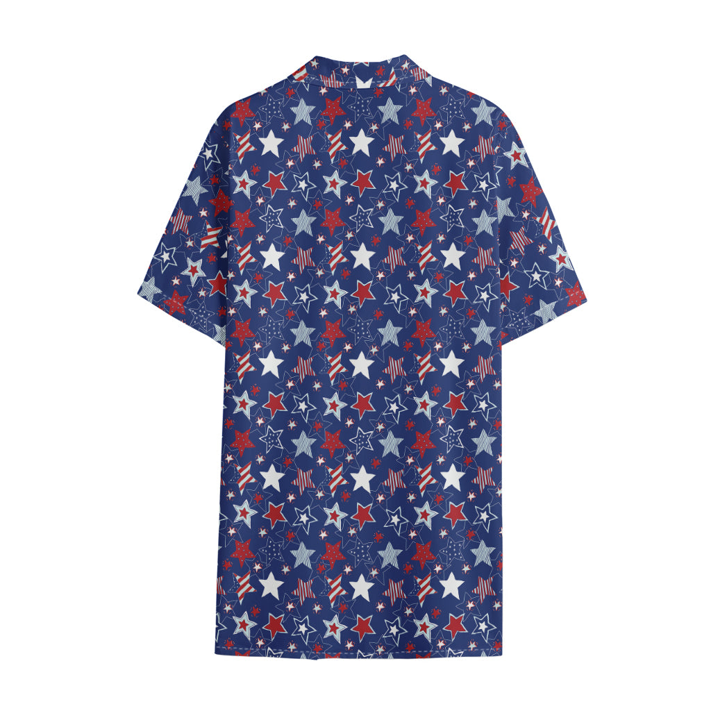 4th of July American Star Pattern Print Cotton Hawaiian Shirt